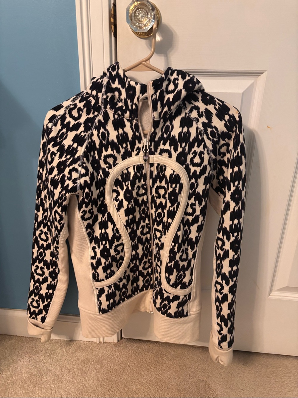 lululemon athletica Black and Cream Leopard-Print Zip Hoodie